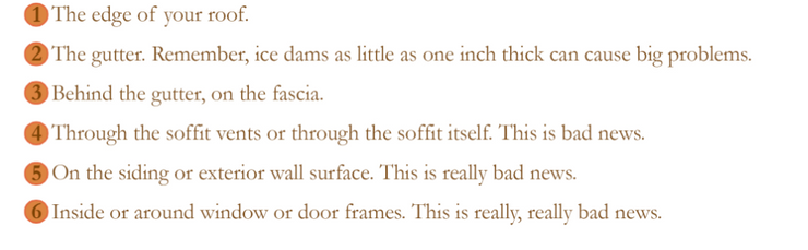 , Ice Dam Warning Signs